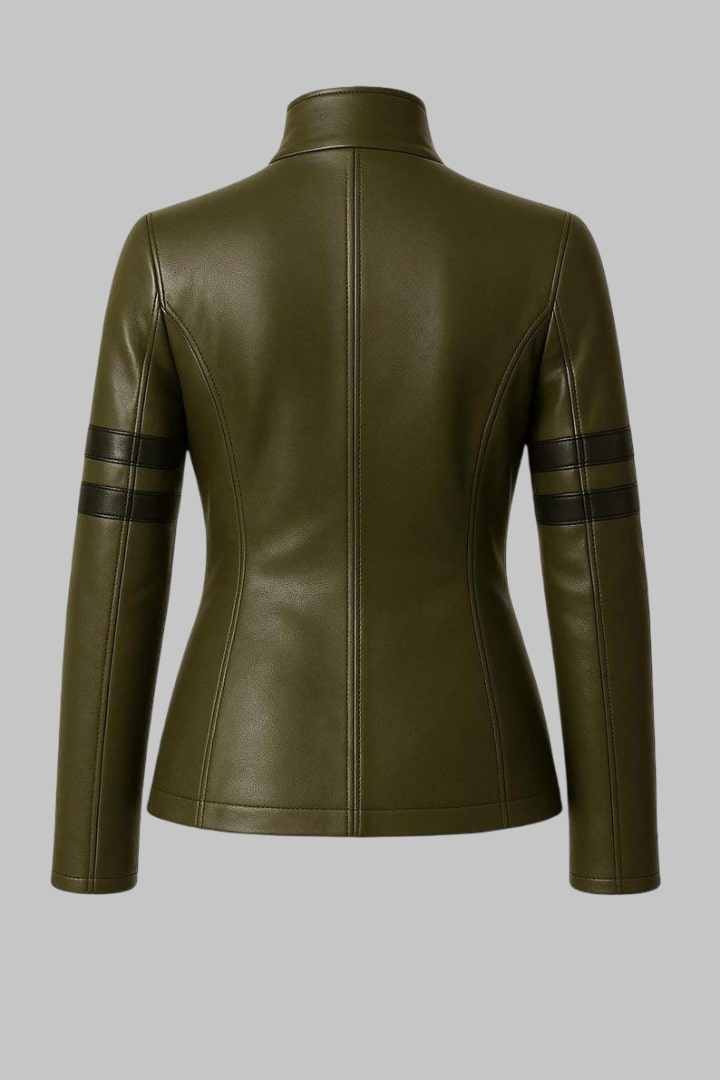 Handmade Green Sheepskin Leather Biker Jacket for Women