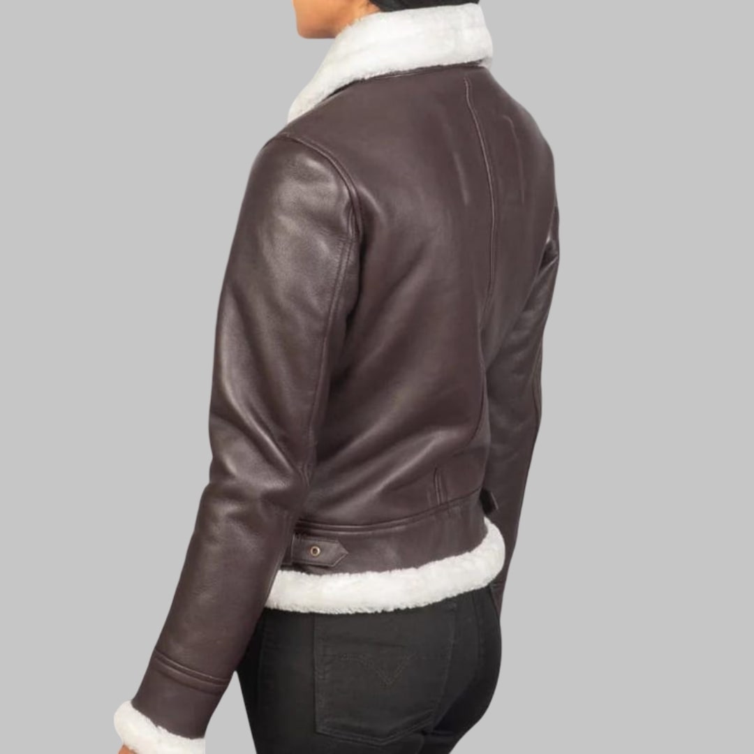 Handmade Brown Lambskin Leather Bomber Jacket for Women
