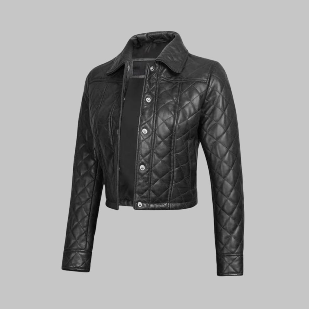 Cropped Black Lambskin Leather Jacket for Women