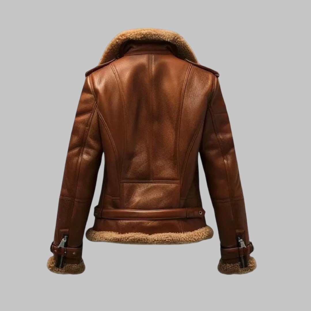 Women Sheepskin Aviator Biker Shearling Leather Jacket