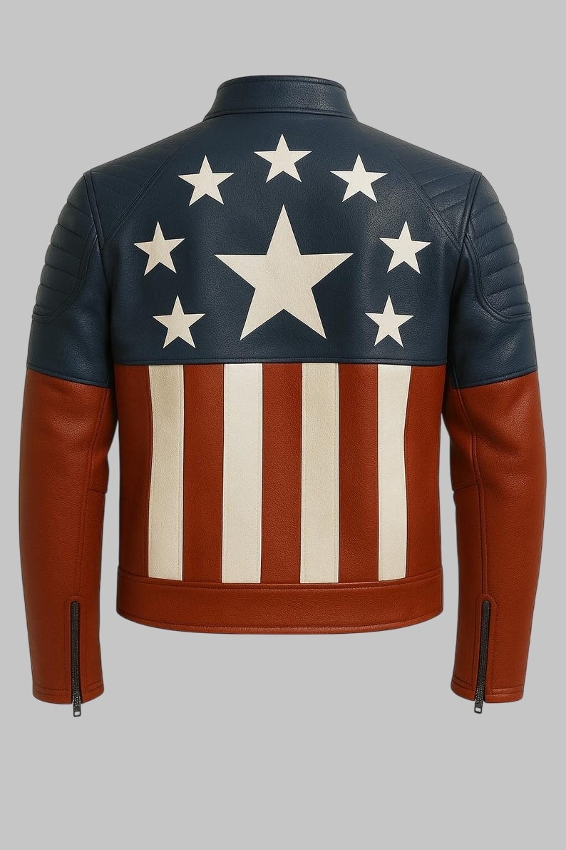 Sheepskin Leather Biker Jacket American Flag Stars and Stripes