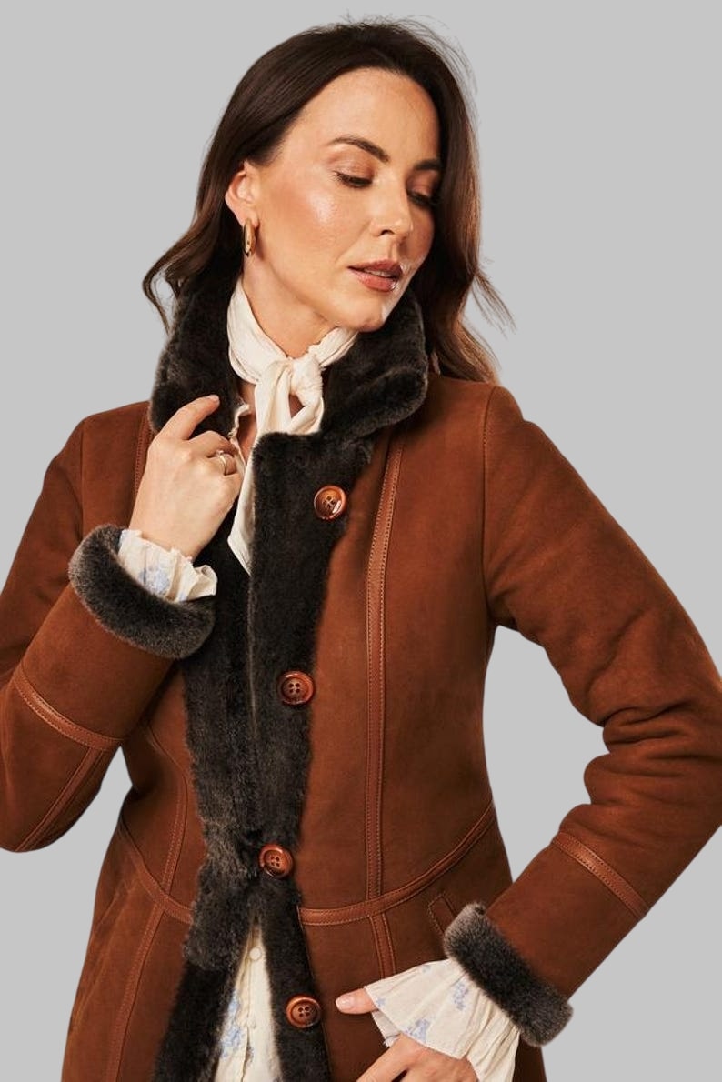 Luxury Shearling Coat Women Camel Genuine Sheepskin by Avanzar Leather