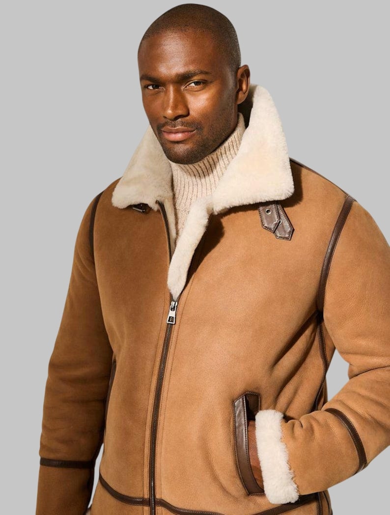 Men Shearling Sheepskin Leather Jacket Brown