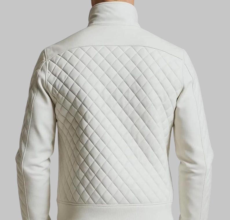 Men White Quilted Lambskin Leather Jacket