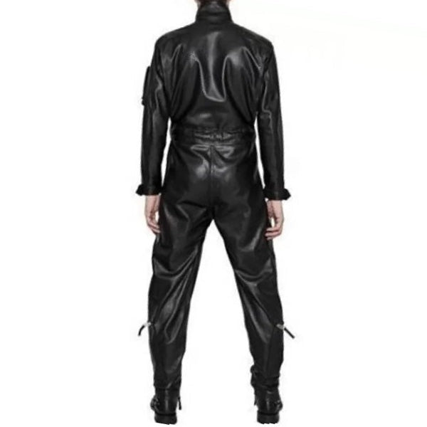 Men’s High Fashion Real Sheepskin Black Leather Jumpsuit
