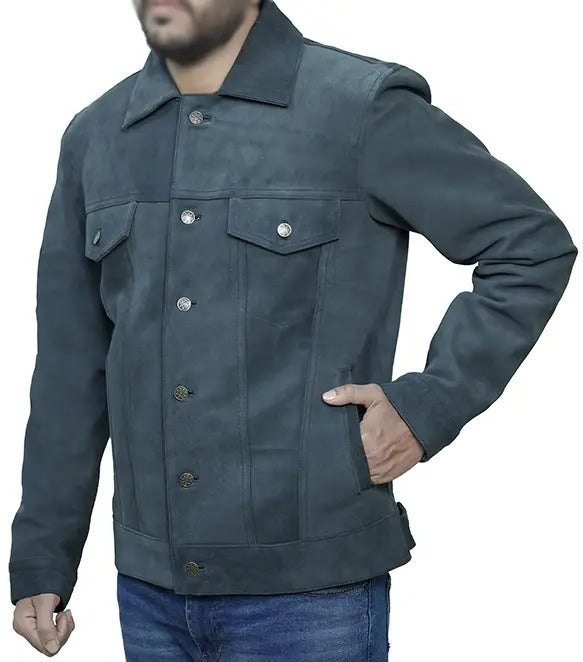 Men’s Suede Trucker Leather Jacket