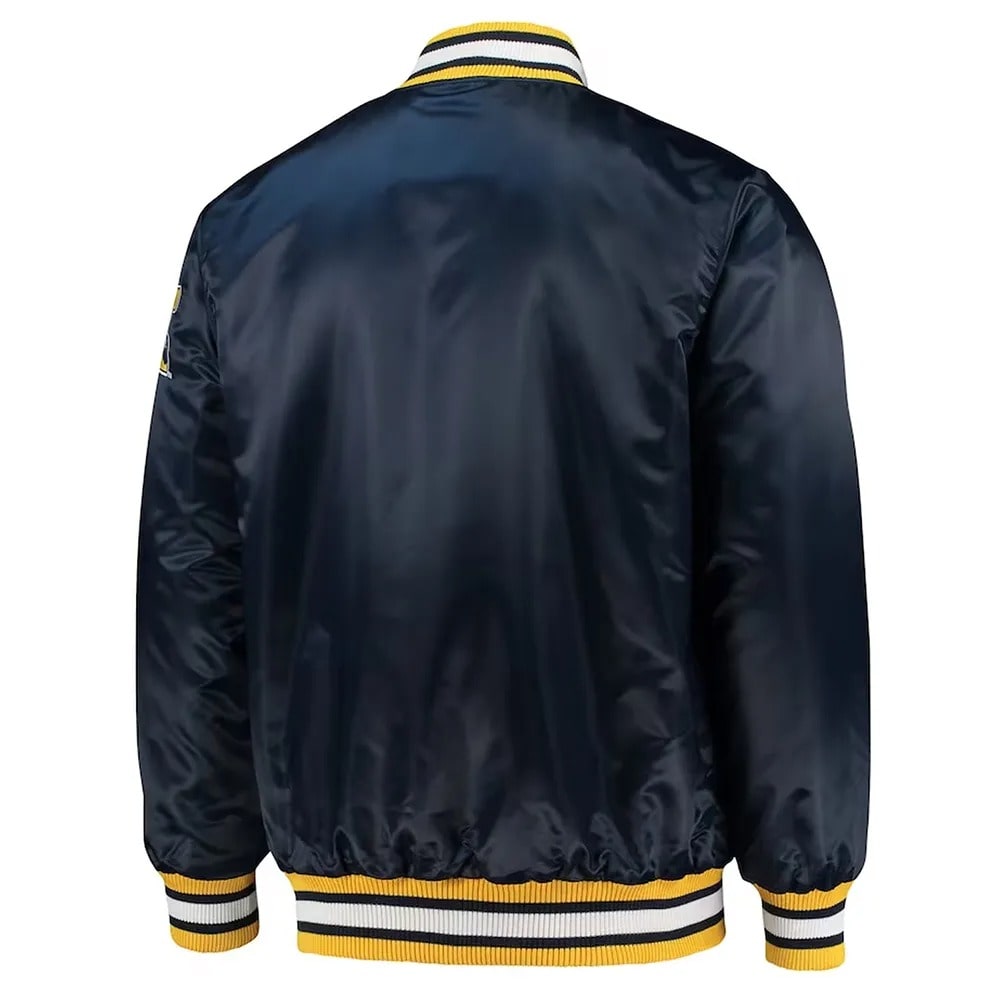 Michigan Wolverines O-Line Navy Satin Varsity Bomber Jacket
