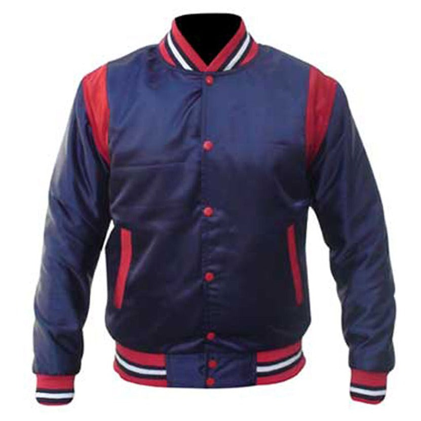 Blue & Red Dual-Tone Satin Varsity Jacket