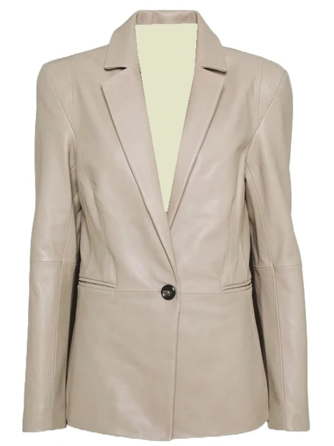 Women's Welt Pockets Beige Leather Blazer Elegant & Chic Outerwear