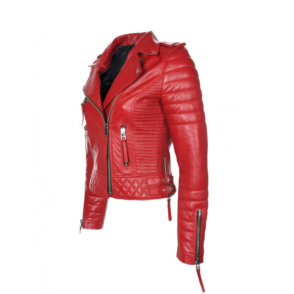 Women's Red RAF B3 Sheepskin Biker Leather Jacket
