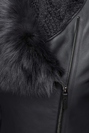 Women's Matte Black Fur Shearling Leather Coat