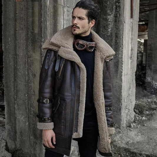 B3 Flight Jacket Men’s Shearling Aviator Long Fur Coat