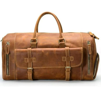 Handmade leather duffle bag with shoe compartment for Black Friday travel bag shopping