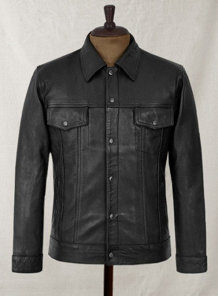 Men's Black Leather Trucker Jacket Classic Rugged Style