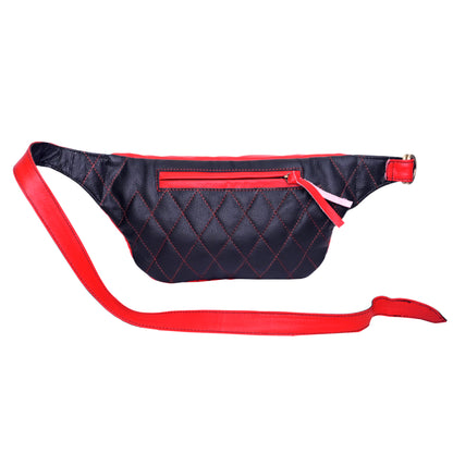 Red & Black Leather Sling Bag - Unisex Large Capacity Chest Bag