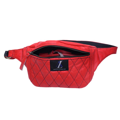 Red & Black Leather Sling Bag - Unisex Large Capacity Chest Bag