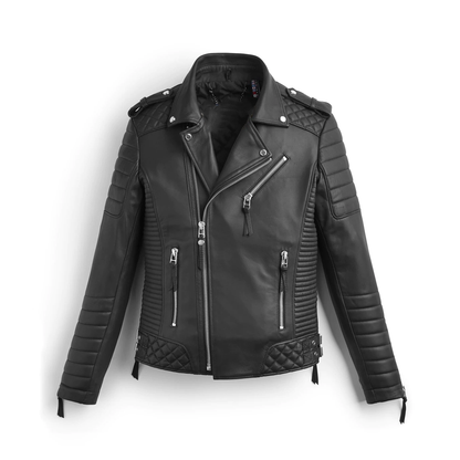 Avanzar Leather Men's Black Quilted Biker Leather Jacket