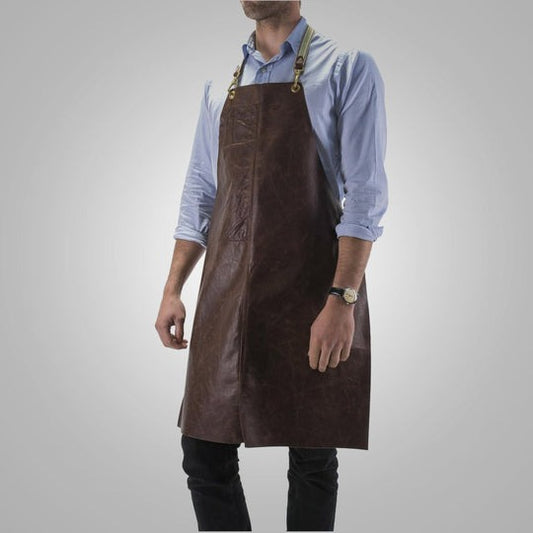 Men's New Cedar Brown Handmade Sheepskin Leather Apron