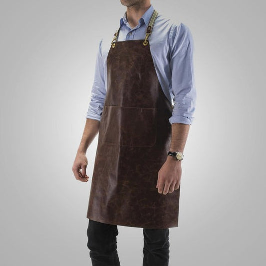 Men's New Cedar Brown Sheepskin Leather Apron with Front Pocket