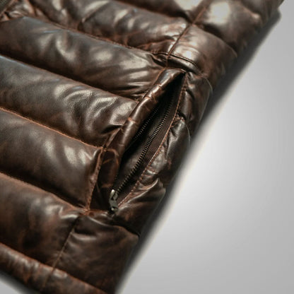 Men’s Brown Genuine Bubble Leather Down Vest