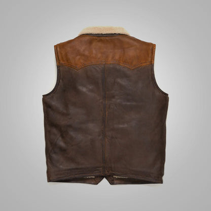 Men’s Brown Shearling Fur Sheepskin Leather Vest