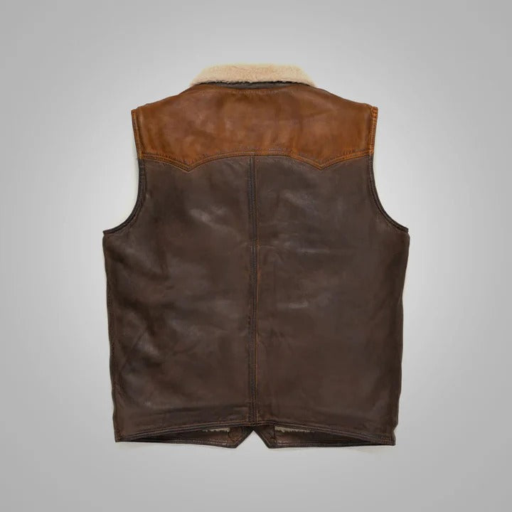 Men's Brown Shearling Fur Sheepskin Leather Vest - Premium Quality Warm Leather Vest Avanzar Leather