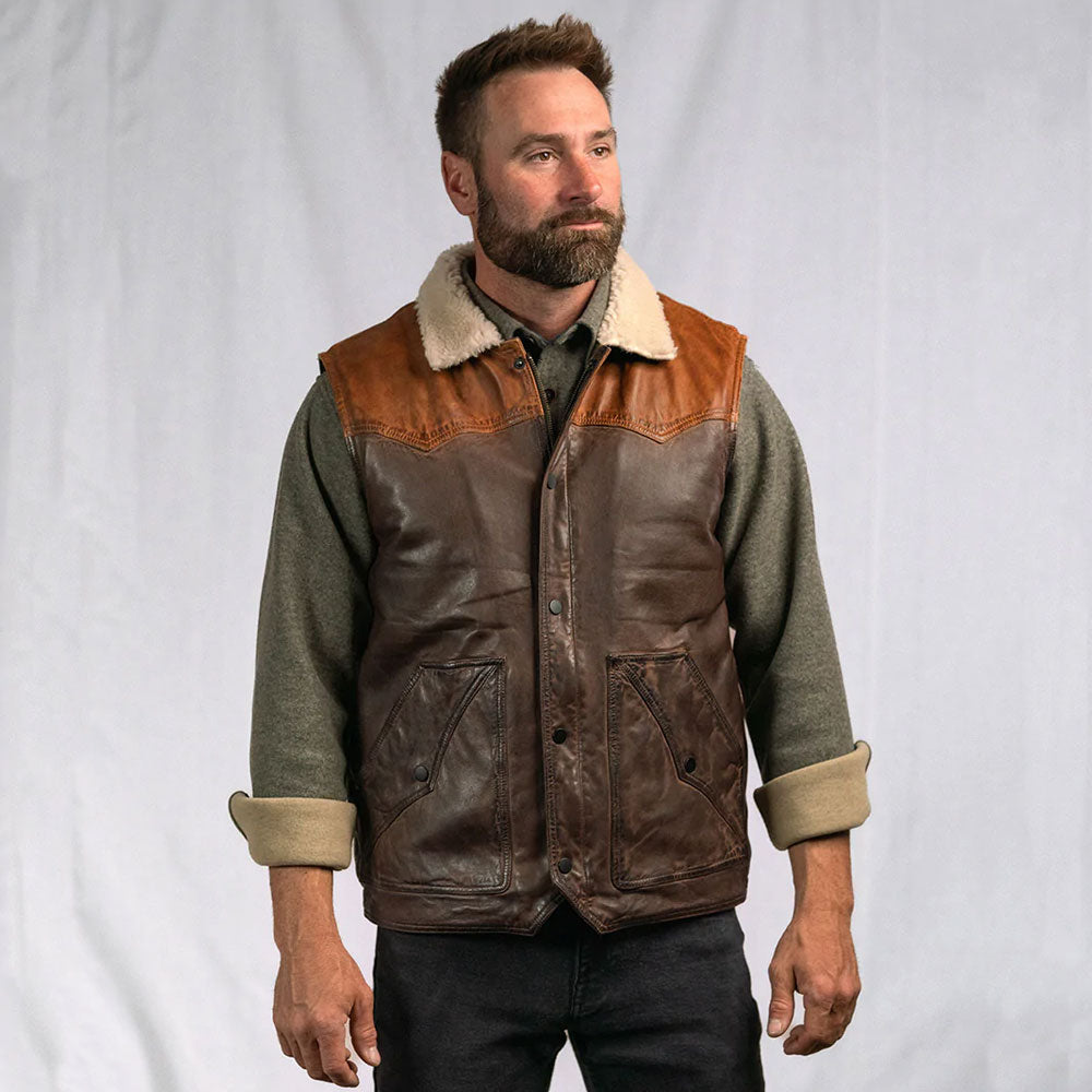 Men’s Brown Shearling Fur Sheepskin Leather Vest