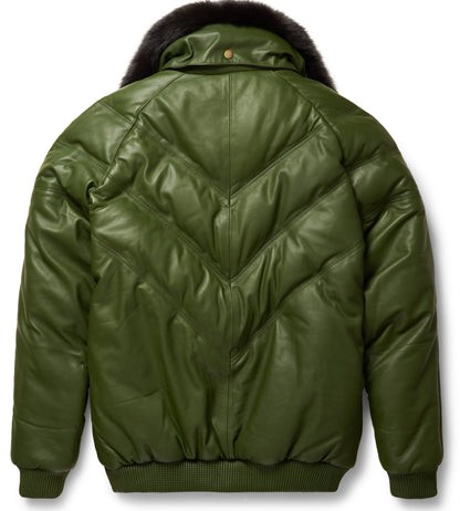 Premium Avanzar Olive Leather V-Bomber Jacket