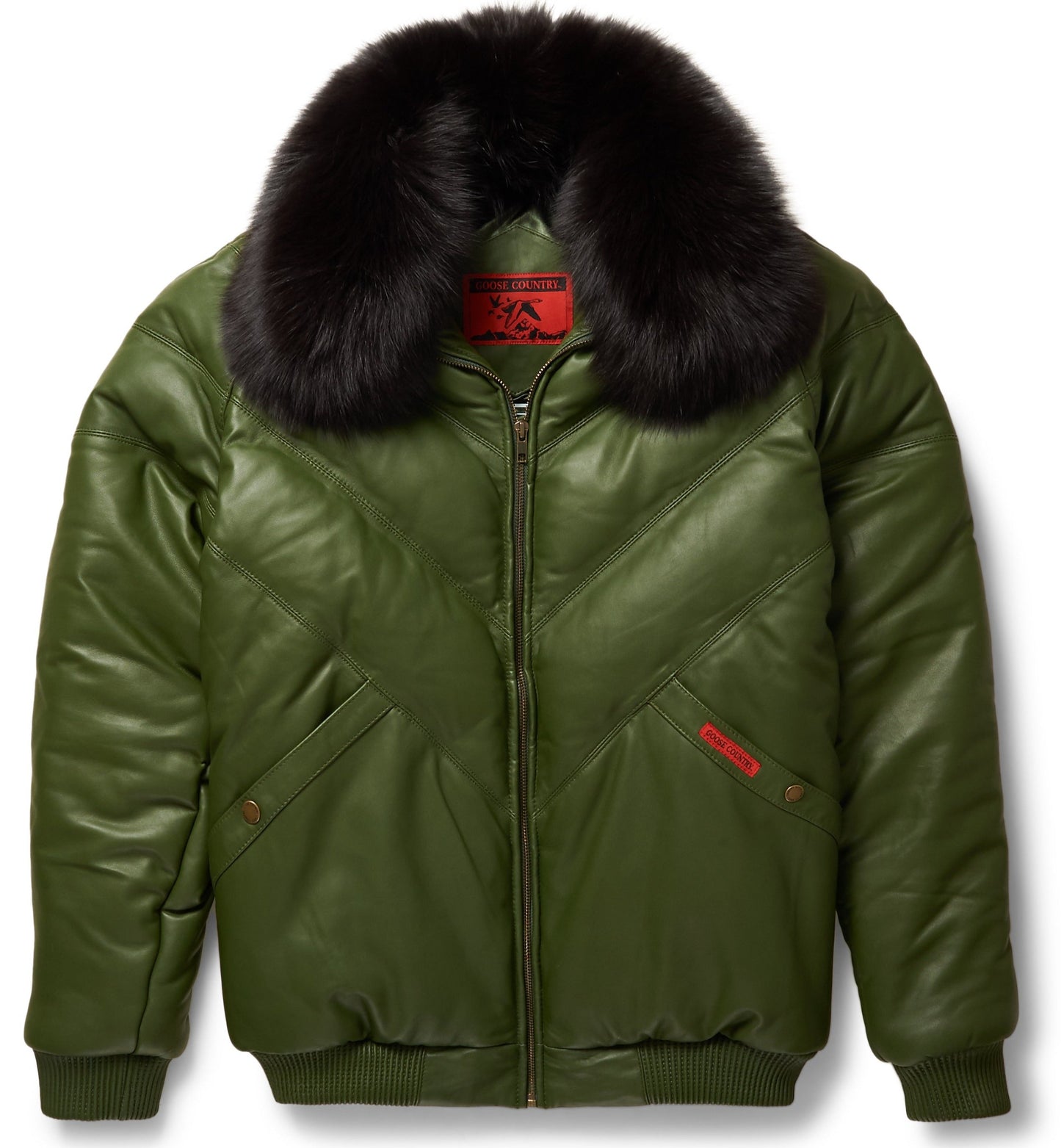 Premium Avanzar Olive Leather V-Bomber Jacket