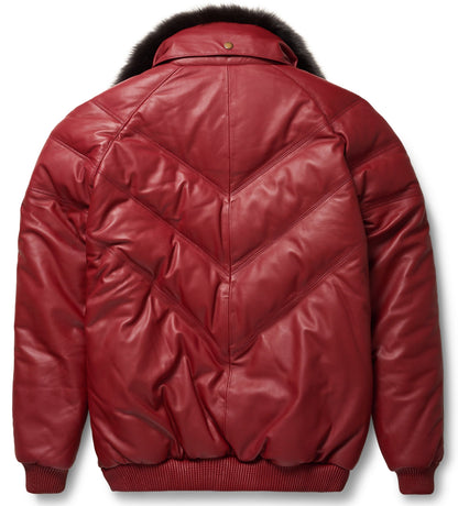 Premium Avanzar Burgundy Leather V-Bomber Jacket