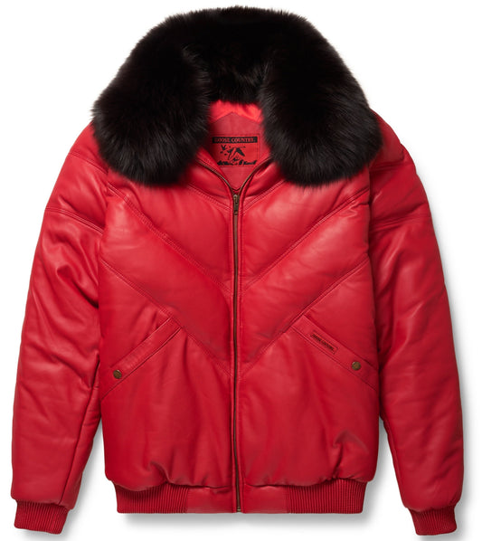 Premium Avanzar Red Leather V-Bomber Jacket