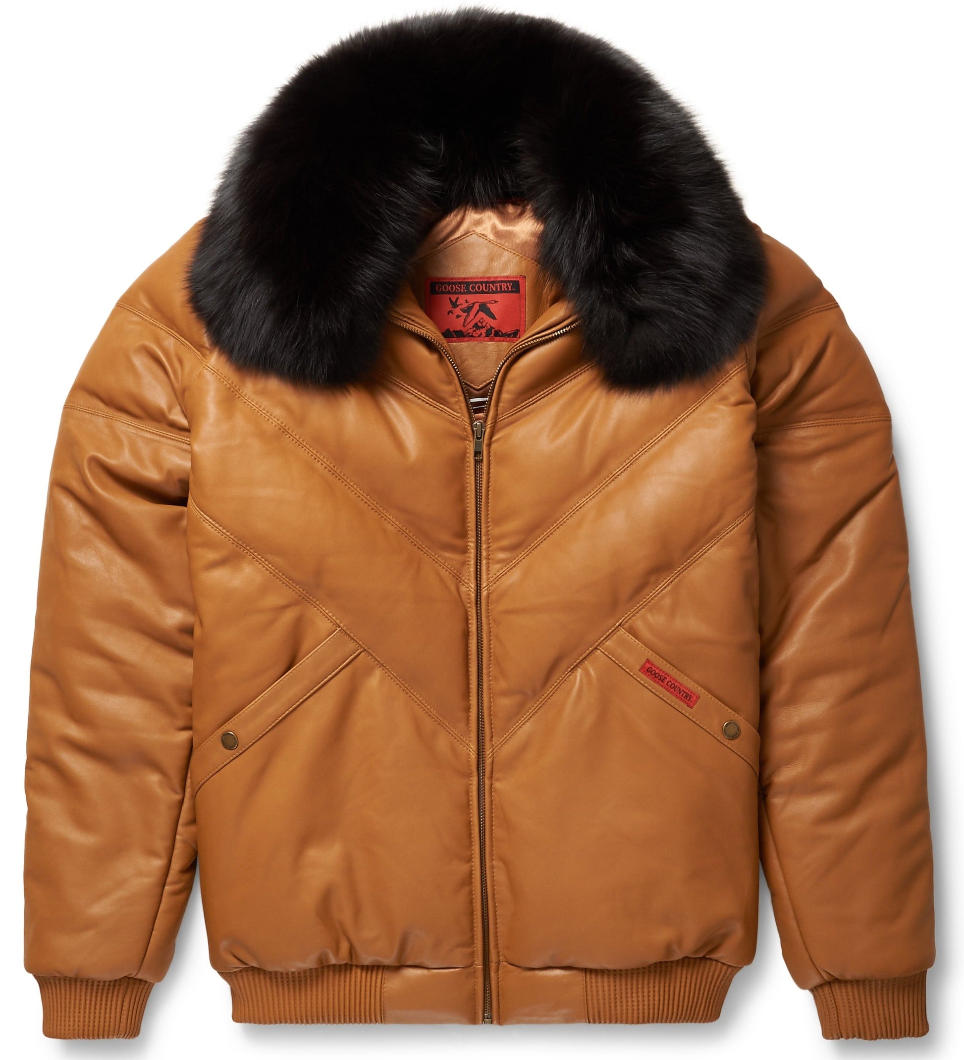 Premium Avanzar Camel Leather V-Bomber Jacket