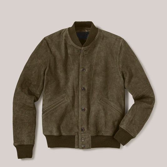 Men’s A1 Sheepskin Suede Leather Bomber Jacket