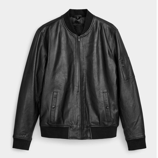 Men’s Real Black Leather Bomber Jacket