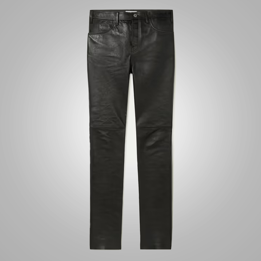 Men's Black Sheepskin Leather Biker Jeans