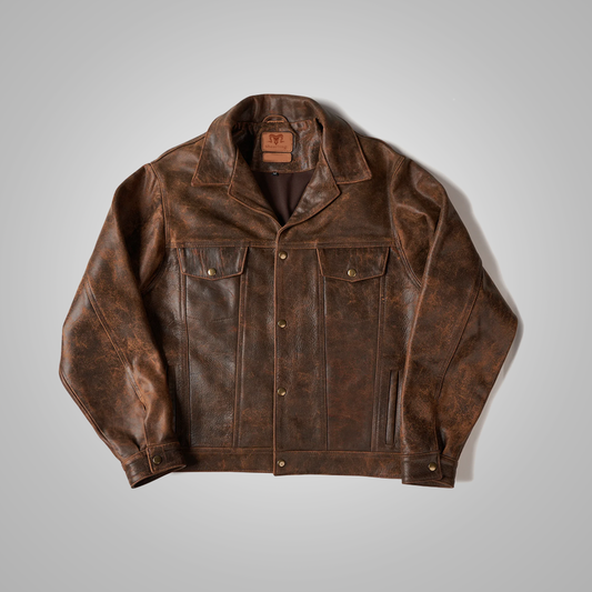 Premium Avanzar Men’s Brown Distressed Real Leather Four Pocket Jacket