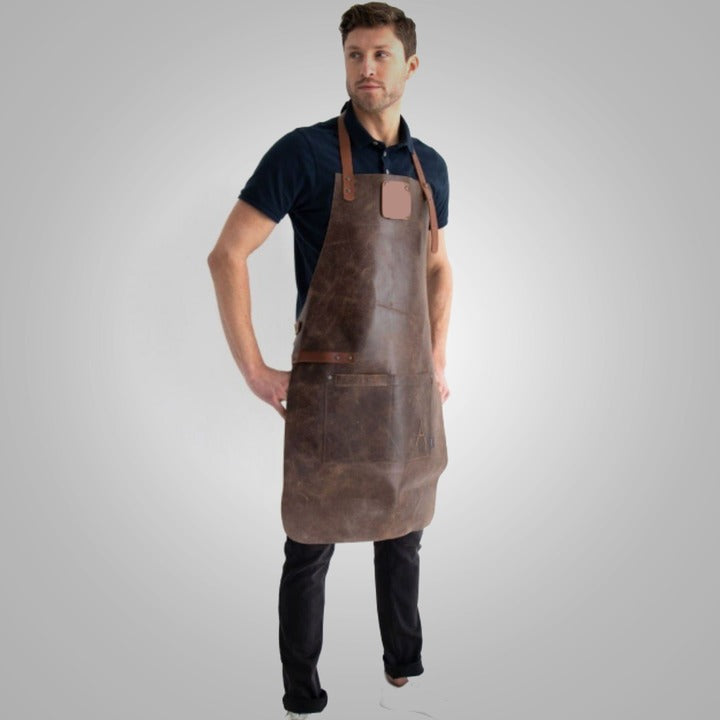 New Men's Brown Handmade Sheepskin Long Leather Apron