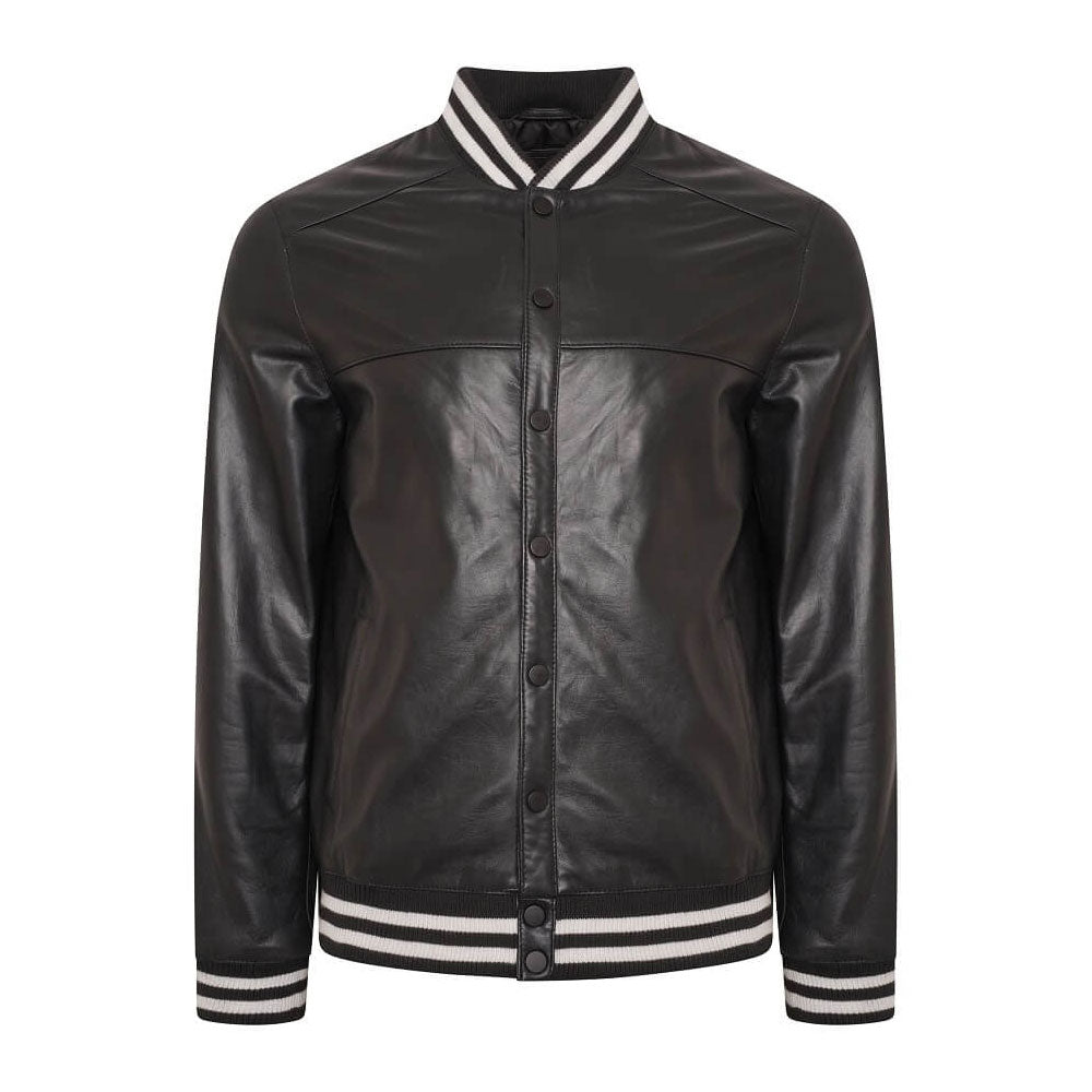 Men’s Genuine Leather Varsity Bomber Jacket