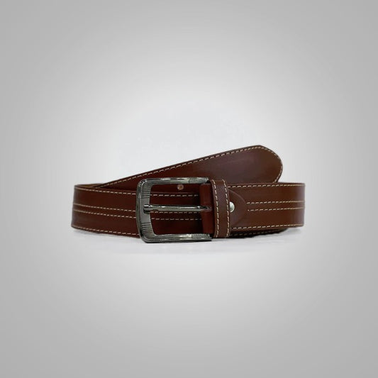 Men's Best Mahogany Brown Leather Belt with Contrast Stitching