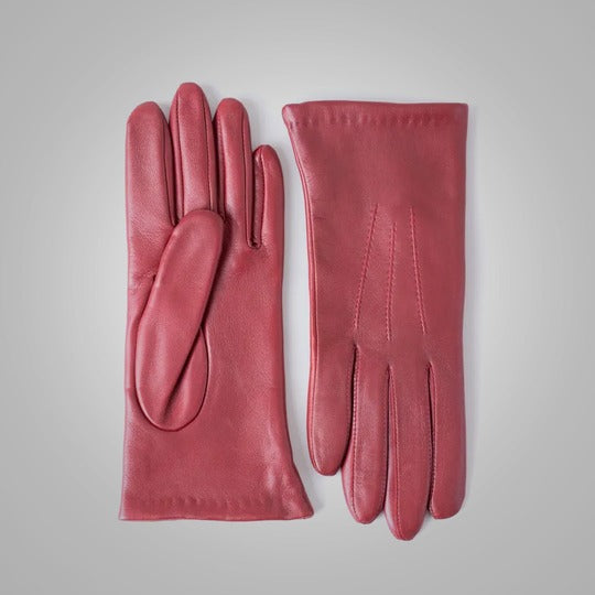 New Women's American Lambskin Red Leather Gloves