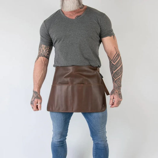 New Men's Brown Sheepskin Handmade Half Apron with Four Front Tool Pockets