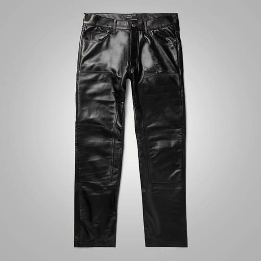 Men's New Black Sheepskin Skinny Shearling Leather Jeans