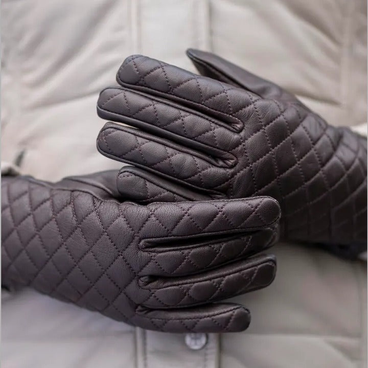 Women's Sheepskin Brown Laura Quilted Leather Gloves