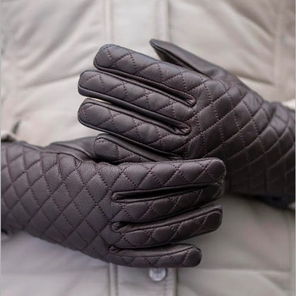 Women's Sheepskin Brown Laura Quilted Leather Gloves