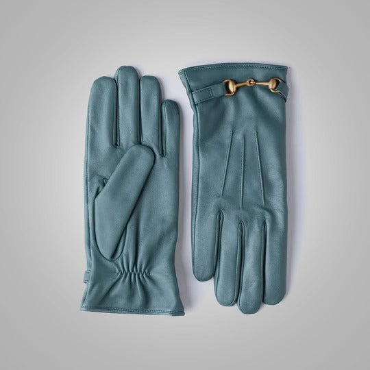 Women's Sheepskin Leather Gloves in Serpentine Green