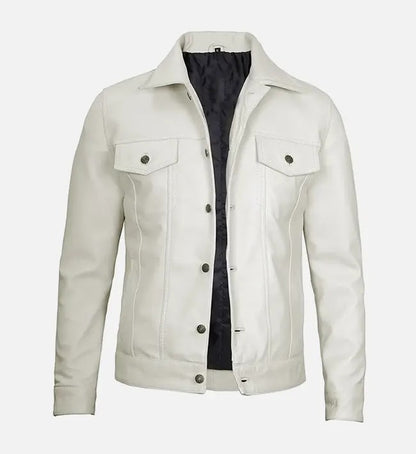 Avanzar Men’s Off-White Leather Trucker Jacket
