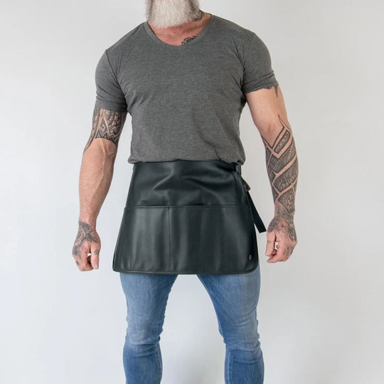 New Black Lambskin Handmade Half Apron for Men with Four Front Tool Pockets