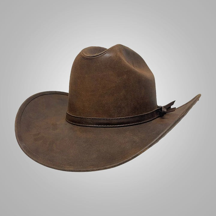 Women’s Brown Lambskin Leather Cattleman Cowboy Hat