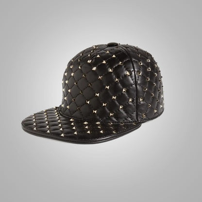 New Women’s Lambskin Style Rockstud Spike Leather Baseball Cap