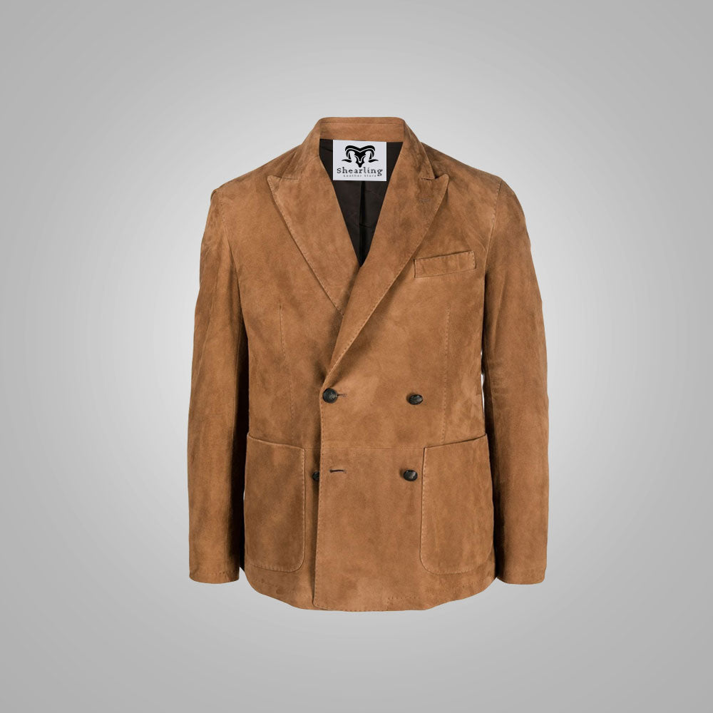 Men’s Suede Double Breasted Leather Blazer